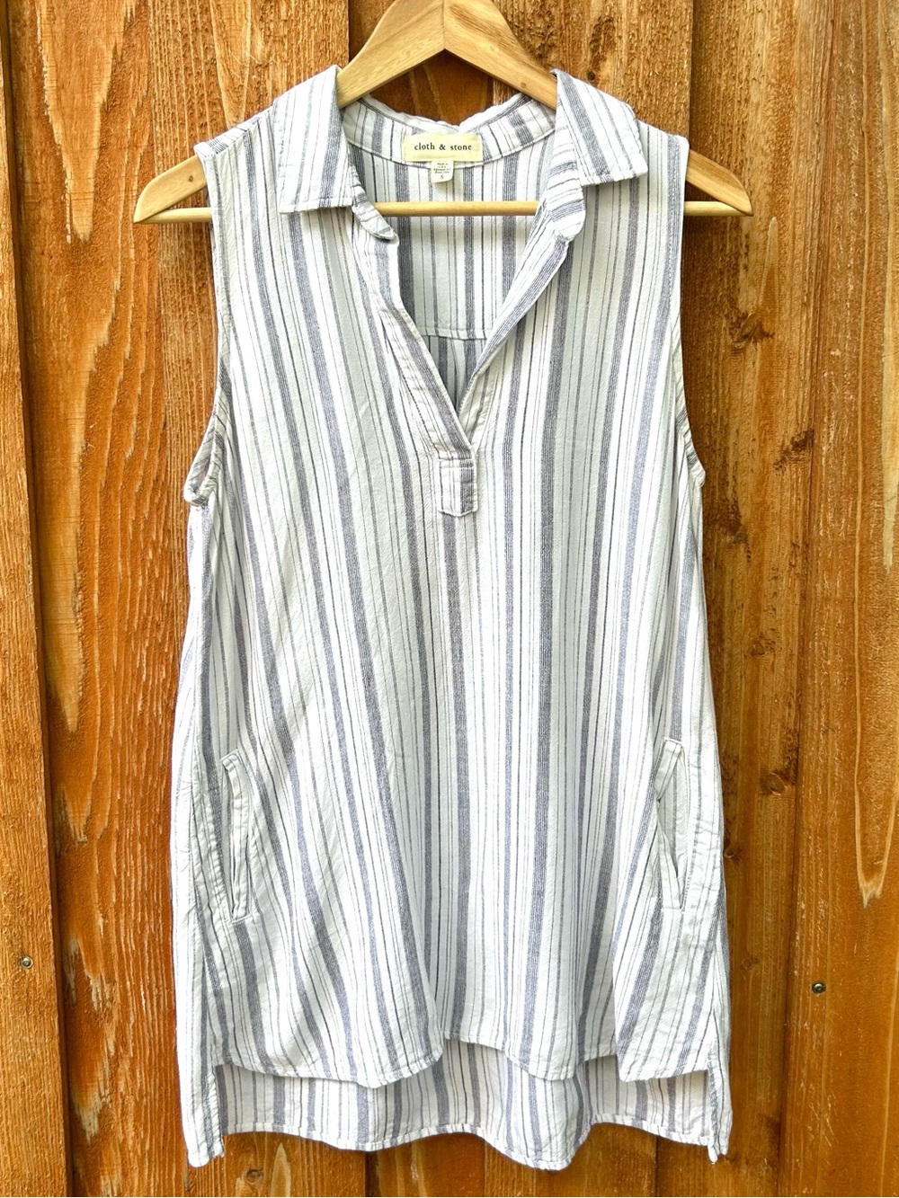 Anthropologie Cloth + Stone Coastal Linen Striped Sleeveless Tunic Top Size S